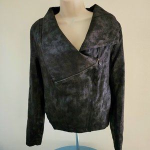 DKNY Women's Grey Acid Wash Look Suede/Leather Side Zip Jacket Size: M
